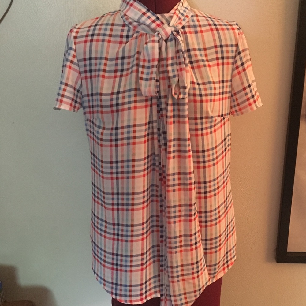 7th Ave NY&CO Gingham Tie Neck Blouse